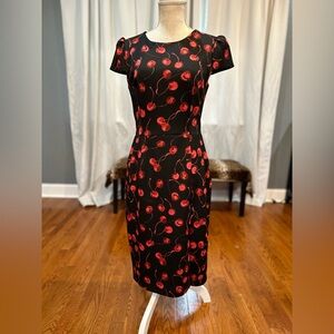 Betsey Johnson black and red sheath cherry pattern dress size 8 EUC
